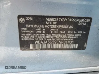 2014 BMW 3 Series 328i with VIN WBA3A5G59ENP31431, listed as a Copart auction lot 54199875 with 157,614 mi miles and Salvage Title. Bid and sale history available at carsss.com. Image 12.