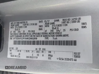 2017 Ford F-150 XL with VIN 1FTEW1CP1HKD80209, listed as a IAAI auction lot 40757059 with 106,102 mi miles and . Bid and sale history available at DreamBid. Image 9.