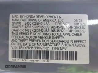 2023 Honda Passport EX-L with VIN 5FNYF8H52PB027082, listed as a IAAI auction lot 41788783 with 32,186 mi miles and . Bid and sale history available at carsss.com. Image 9.