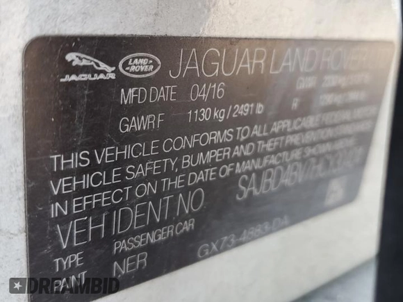 2017 Jaguar XF 35t Premium with VIN SAJBD4BV7HCY30404, listed as a Copart auction lot 67527224 with 91,898 mi miles and Clean Title. Bid and sale history available at carsss.com. Image 12.