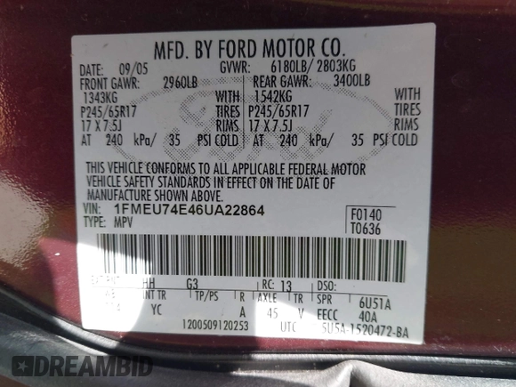 2006 Ford Explorer Eddie Bauer with VIN 1FMEU74E46UA22864, listed as a IAAI auction lot 42136513 with 175,401 mi miles. Bid and sale history available at carsss.com. Image 9.