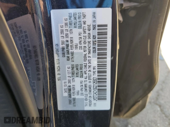 2016 Mazda CX-9 Touring with VIN JM3TCACY8G0126801, listed as a Copart auction lot 54090055 with 114,323 mi miles and Salvage title. Bid and sale history available at DreamBid. Image 14.