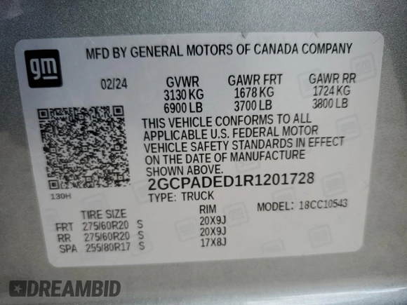 2024 Chevrolet Silverado 1500 RST with VIN 2GCPADED1R1201728, listed as a Copart auction lot 78177354 with 5,277 mi miles and Salvage Title. Bid and sale history available at carsss.com. Image 12.