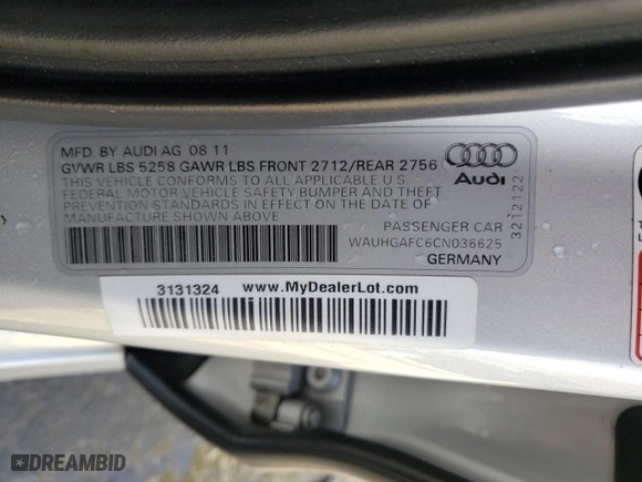 2012 Audi A6 3.0T Prestige with VIN WAUHGAFC6CN036625, listed as a Copart auction lot 44642315 with 145,107 mi miles and Salvage Title. Bid and sale history available at carsss.com. Image 12.