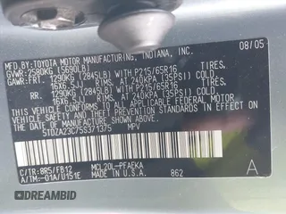 2005 Toyota Sienna CE with VIN 5TDZA23C75S371375, listed as a IAAI auction lot 42297274 with 241,609 mi miles and . Bid and sale history available at DreamBid. Image 9.