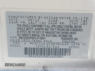 2015 Nissan Note SV with VIN 3N1CE2CP2FL417041, listed as a IAAI auction lot 42022859 with 127,217 mi miles and . Bid and sale history available at DreamBid. Image 9.