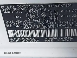 2019 Toyota RAV4 XLE Premium with VIN JTMA1RFV1KD023548, listed as a IAAI auction lot 41805406 with 75,501 mi miles. Bid and sale history available at carsss.com. Image 9.