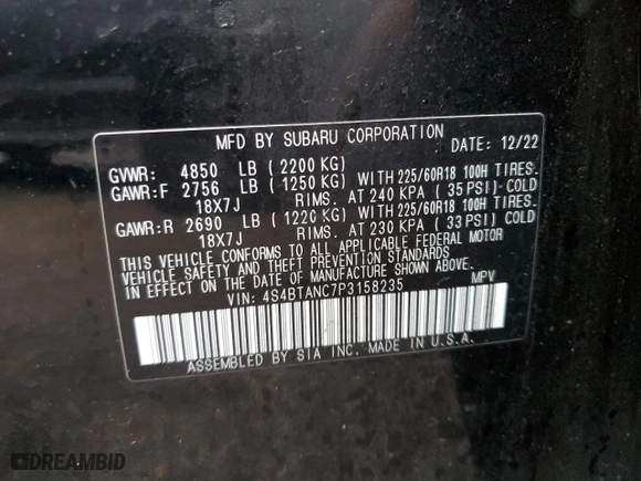 2023 Subaru Outback Limited with VIN 4S4BTANC7P3158235, listed as a Copart auction lot 51786115 with 20,785 mi miles and Salvage Title. Bid and sale history available at carsss.com. Image 15.