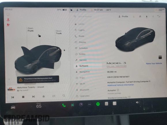 2022 Tesla Model 3 Performance with VIN 5YJ3E1EC1NF267857, listed as a Copart auction lot 88029995 with 38,080 mi miles and Salvage Title. Bid and sale history available at DreamBid. Image 9.