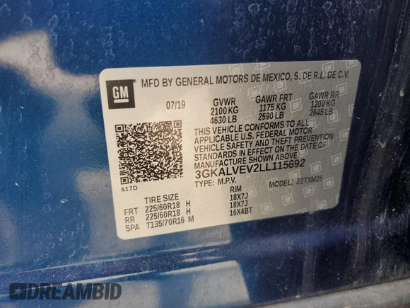 2020 GMC Terrain SLT z VIN 3GKALVEV2LL115692, wystawiony jako Copart lot #58341385 z przebiegiem 116 547 mil mil oraz Szkoda całkowita • Salvage title. Historia ofert i sprzedaży dostępna na DreamBid. Obrazek 13.