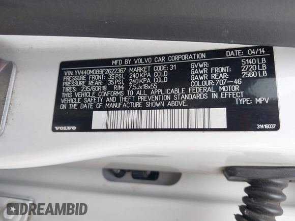 2015 Volvo XC60 T5 Drive-E Premier z VIN YV440MDB9F2622367, wystawiony jako IAAI lot #42356051 z przebiegiem 194 999 mil mil oraz . Historia ofert i sprzedaży dostępna na DreamBid. Obrazek 9.