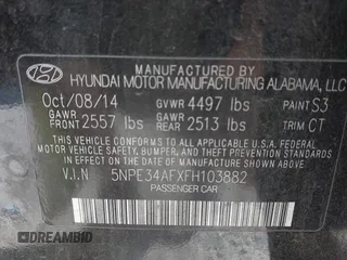 2015 Hyundai Sonata Limited with VIN 5NPE34AFXFH103882, listed as a IAAI auction lot 41946341 with 96,690 mi miles and . Bid and sale history available at carsss.com. Image 9.