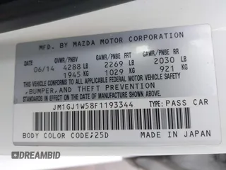 2015 Mazda 6 i Grand Touring with VIN JM1GJ1W58F1193344, listed as a IAAI auction lot 41962863 with 108,897 mi miles and . Bid and sale history available at carsss.com. Image 9.