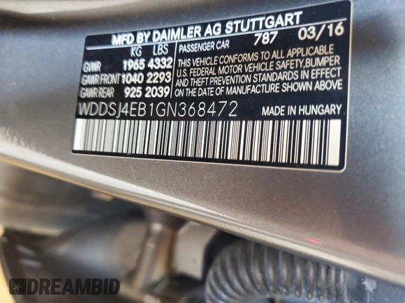 2016 Mercedes-Benz CLA 250 with VIN WDDSJ4EB1GN368472, listed as a Copart auction lot 53000044 with 65,637 mi miles and . Bid and sale history available at DreamBid. Image 14.