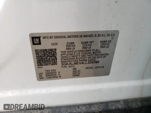 2020 GMC Terrain SLE z VIN 3GKALMEV4LL209390, wystawiony jako Copart lot #59843125 z przebiegiem 91 773 mil mil oraz Szkoda całkowita • Salvage title. Historia ofert i sprzedaży dostępna na DreamBid. Obrazek 14.