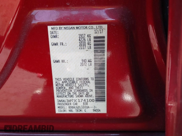 2018 Nissan Altima SV with VIN 1N4AL3AP7JC174100, listed as a IAAI auction lot 41617411 with 99,532 mi miles and . Bid and sale history available at carsss.com. Image 9.