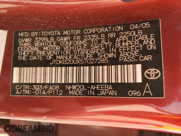 2005 Toyota Prius with VIN JTDKB20UX57027285, listed as a Copart auction lot 54094595 with 245,290 mi miles and Clean Title. Bid and sale history available at carsss.com. Image 12.