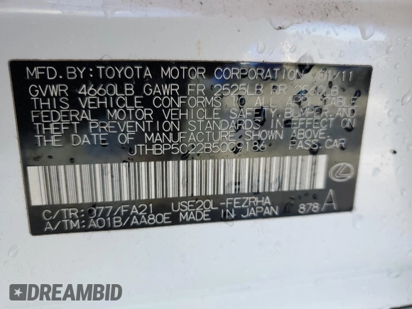 2011 Lexus IS F with VIN JTHBP5C22B5009186, listed as a Copart auction lot 49049665 with 114,900 mi miles and Salvage Title. Bid and sale history available at carsss.com. Image 13.