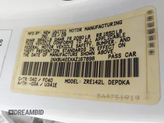 2010 Toyota Corolla with VIN 1NXBU4EEXAZ167898, listed as a IAAI auction lot 42050056 with 100,975 mi miles and . Bid and sale history available at DreamBid. Image 9.