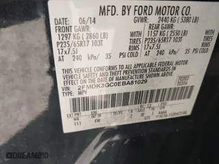 2014 Ford Edge SE with VIN 2FMDK3GC0EBA81029, listed as a IAAI auction lot 40851638 with 110,477 mi miles. Bid and sale history available at carsss.com. Image 9.