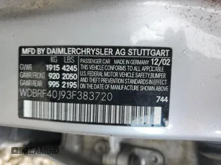 2003 Mercedes-Benz C 230 Kompressor with VIN WDBRF40J93F383720, listed as a Copart auction lot 75665054 with Not Provided miles and Salvage Title. Bid and sale history available at DreamBid. Image 15.