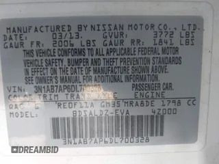 2013 Nissan Sentra S with VIN 3N1AB7AP6DL700328, listed as a IAAI auction lot 41260258 with 149,504 mi miles and . Bid and sale history available at DreamBid. Image 9.