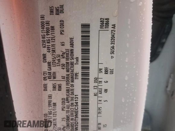 2022 Ford F-350 XL with VIN 1FT8W3DT9NEC54131, listed as a Copart auction lot 58388605 with 322,061 mi miles and Clean title. Bid and sale history available at DreamBid. Image 14.