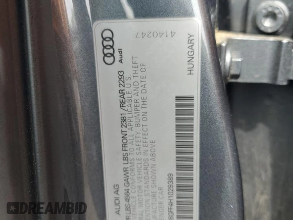 2017 Audi A3 Premium Plus z VIN WAUJ8GFF4H1029389, wystawiony jako Copart lot #57770385 z przebiegiem 94 147 mil mil oraz Szkoda całkowita • Salvage title. Historia ofert i sprzedaży dostępna na DreamBid. Obrazek 12.