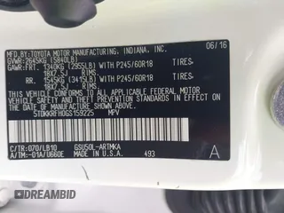 2016 Toyota Highlander XLE z VIN 5TDKKRFH0GS159225, wystawiony jako IAAI lot #42188784 z przebiegiem Nie podano mil oraz . Historia ofert i sprzedaży dostępna na DreamBid. Obrazek 9.
