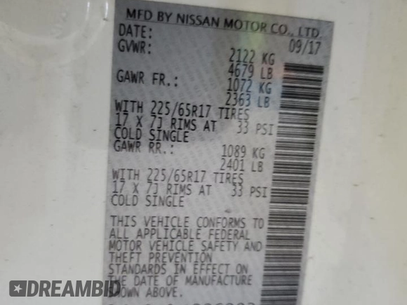 2017 Nissan Rogue SV with VIN 5N1AT2MV3HC886902, listed as a Copart auction lot 57789005 with 130,445 mi miles and Salvage title. Bid and sale history available at DreamBid. Image 13.