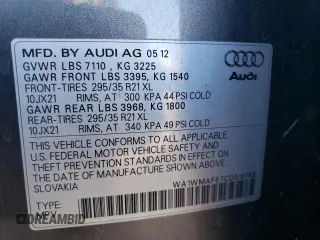 2012 Audi Q7 Prestige с VIN WA1WMAFE7CD010183, выставлен на аукционе Copart как лот 85345414 с пробегом 165 854 миль миль и Списание • Salvage title. История ставок и продаж доступна на DreamBid. Изображение 14.