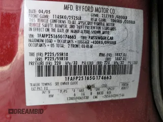 2005 Ford Five Hundred Limited with VIN 1FAFP25165G174663, listed as a Copart auction lot 72812174 with 0 mi miles and Salvage Title. Bid and sale history available at carsss.com. Image 14.