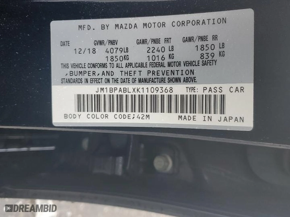 2019 Mazda Mazda3 Sedan with VIN JM1BPABLXK1109368, listed as a Copart auction lot 45327345 with NaN miles and Salvage Title. Bid and sale history available at carsss.com. Image 14.