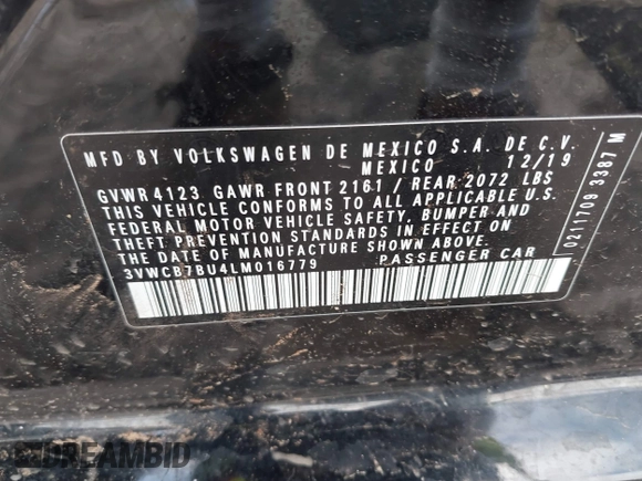 2020 Volkswagen Jetta S with VIN 3VWCB7BU4LM016779, listed as a IAAI auction lot 42200177 with Not provided miles and . Bid and sale history available at DreamBid. Image 9.