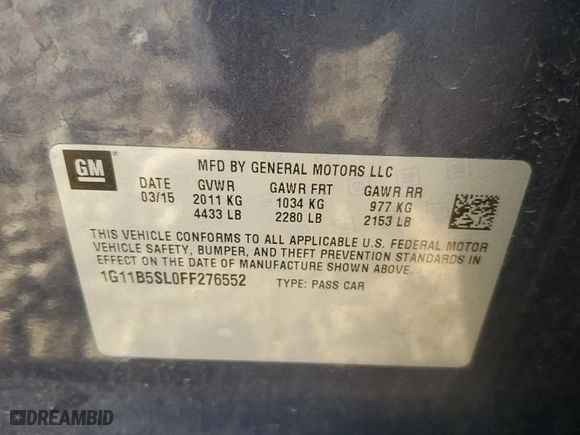 2015 Chevrolet Malibu LS with VIN 1G11B5SL0FF276552, listed as a Copart auction lot 76814904 with 129,591 mi miles and Salvage Title. Bid and sale history available at carsss.com. Image 13.
