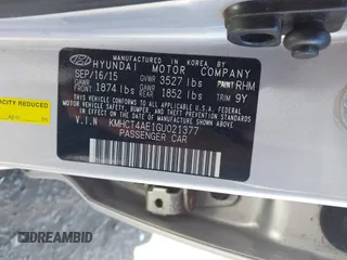 2016 Hyundai Accent SE with VIN KMHCT4AE1GU021377, listed as a IAAI auction lot 40587822 with 72,297 mi miles and . Bid and sale history available at DreamBid. Image 9.