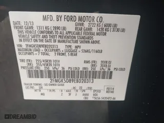 2014 Ford Flex Limited with VIN 2FMGK5D89EBD20313, listed as a IAAI auction lot 41825915 with 127,354 mi miles. Bid and sale history available at carsss.com. Image 9.
