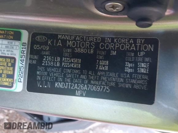 2010 Kia Soul + with VIN KNDJT2A26A7069775, listed as a IAAI auction lot 40402589 with 130,230 mi miles. Bid and sale history available at carsss.com. Image 9.