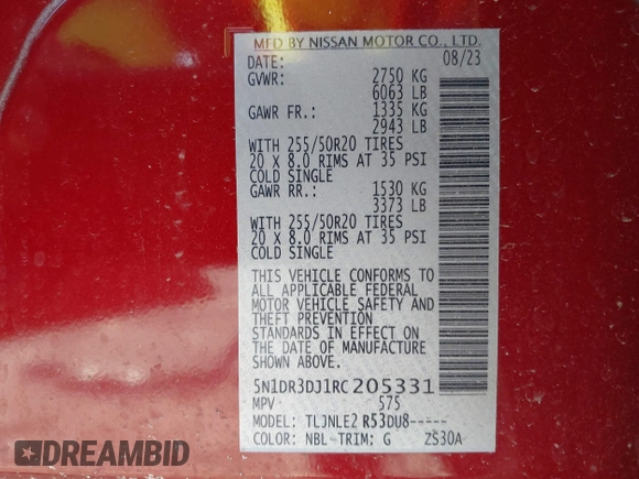 2024 Nissan Pathfinder Platinum z VIN 5N1DR3DJ1RC205331, wystawiony jako IAAI lot #41460658 z przebiegiem 22 980 mil mil oraz . Historia ofert i sprzedaży dostępna na DreamBid. Obrazek 9.