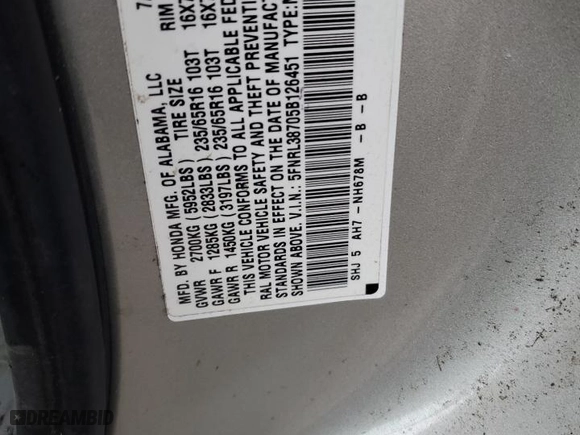 2005 Honda Odyssey EX-L with VIN 5FNRL38705B126451, listed as a Copart auction lot 48047455 with 252,844 mi miles and Salvage Title. Bid and sale history available at carsss.com. Image 13.