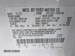 2015 Ford Edge SE z VIN 2FMTK3G92FBC22197, wystawiony jako IAAI lot #42578472 z przebiegiem 100 878 mil mil oraz . Historia ofert i sprzedaży dostępna na DreamBid. Obrazek 9.