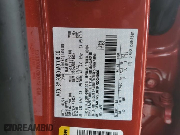 2023 Ford Bronco Sport Big Bend z VIN 3FMCR9B61PRD34066, wystawiony jako Copart lot #44904755 z przebiegiem 21 877 mil mil oraz Szkoda całkowita • Salvage title. Historia ofert i sprzedaży dostępna na DreamBid. Obrazek 13.