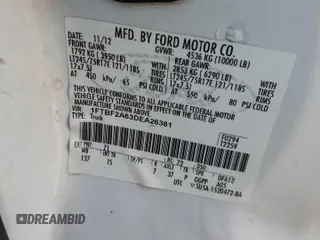 2013 Ford F-250 XL with VIN 1FTBF2A63DEA26381, listed as a Copart auction lot 73170264 with 166,475 mi miles and Salvage Title. Bid and sale history available at DreamBid. Image 12.