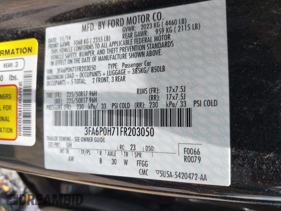 2015 Ford Fusion SE z VIN 3FA6P0H71FR203050, wystawiony jako IAAI lot #42654531 z przebiegiem 64 755 mil mil oraz . Historia ofert i sprzedaży dostępna na DreamBid. Obrazek 9.