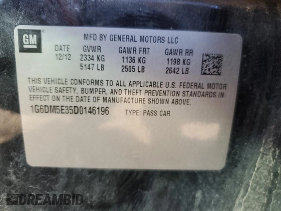 2013 Cadillac CTS with VIN 1G6DM5E35D0146196, listed as a Copart auction lot 50296865 with 143,524 mi miles and Salvage Title. Bid and sale history available at DreamBid. Image 12.