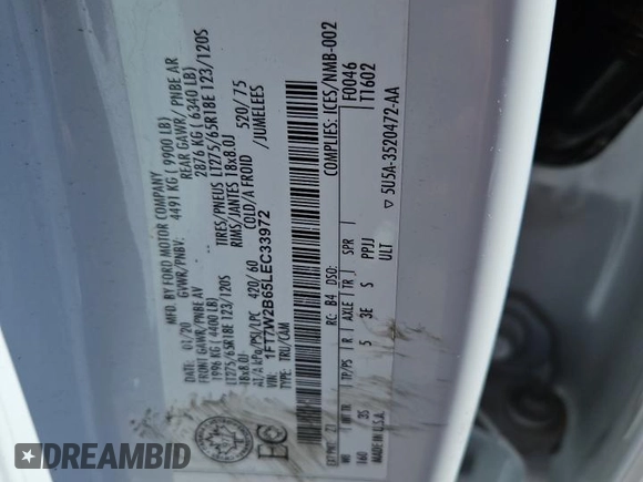 2020 Ford F-250 XL с VIN 1FT7W2B65LEC33972, выставлен на аукционе Copart как лот 54746105 с пробегом 99 013 миль миль и Списание • Salvage title. История ставок и продаж доступна на DreamBid. Изображение 13.