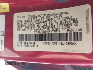 2013 Toyota Corolla L with VIN 5YFBU4EE4DP171631, listed as a IAAI auction lot 42185923 with 87,892 mi miles and . Bid and sale history available at DreamBid. Image 9.