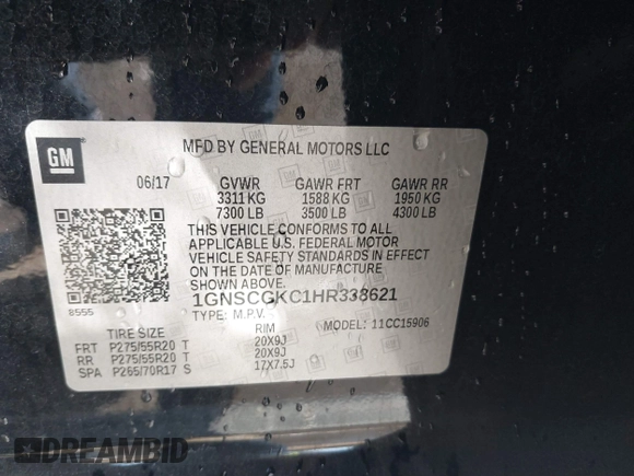 2017 Chevrolet Suburban LS z VIN 1GNSCGKC1HR338621, wystawiony jako IAAI lot #41696381 z przebiegiem 194 687 mil mil oraz . Historia ofert i sprzedaży dostępna na DreamBid. Obrazek 9.