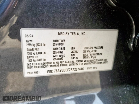 2024 Tesla Model Y Long Range with VIN 7SAYGDEE2RA287446, listed as a Copart auction lot 57640895 with 27,932 mi miles and Salvage title. Bid and sale history available at DreamBid. Image 13.