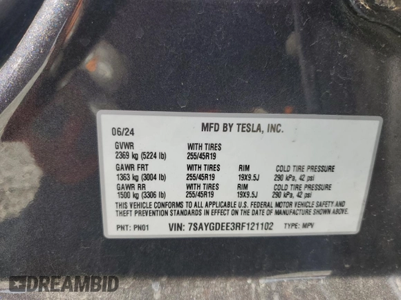 2024 Tesla Model Y Long Range z VIN 7SAYGDEE3RF121102, wystawiony jako Copart lot #60548895 z przebiegiem 13 336 mil mil oraz Szkoda całkowita • Salvage title. Historia ofert i sprzedaży dostępna na DreamBid. Obrazek 13.